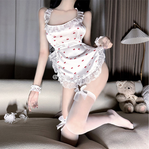 苏小晚 请主人吩咐~性感蕾丝花边樱桃小女佣角色制服露背吊带睡裙