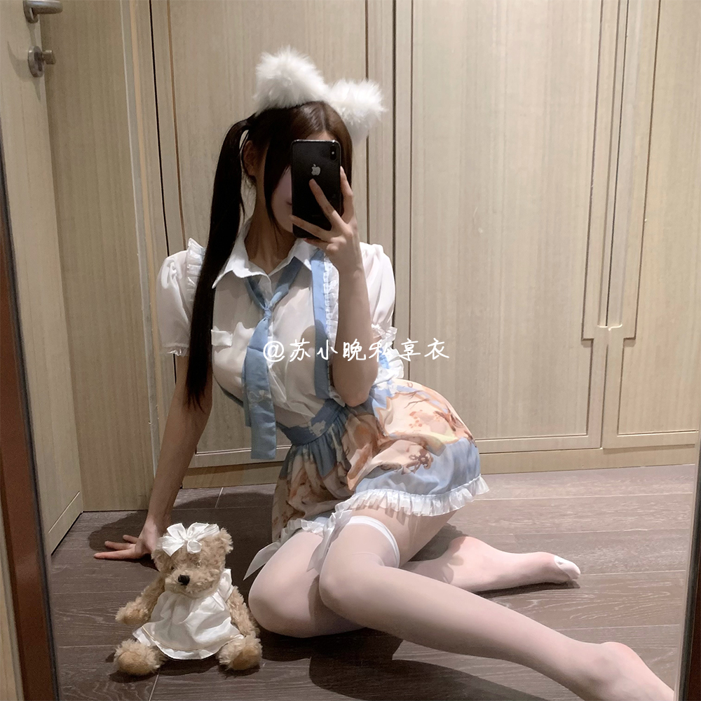 苏小晚 情趣内衣性感纯欲女仆甜美蝴蝶结露背围裙女佣制服睡衣裙