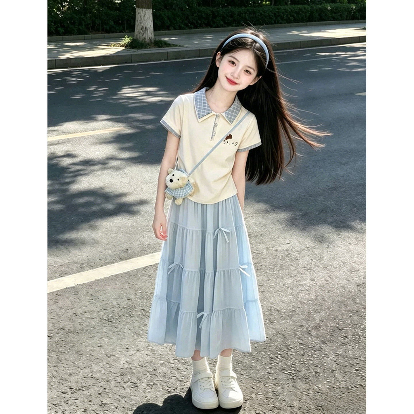 女童连衣裙夏季2026新款儿童学院风公主裙夏装套装大童巨好看短袖