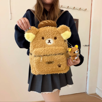 卡通可爱毛绒轻松熊双肩包包女