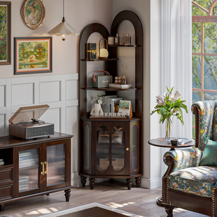 角柜美式纯实木三角柜客餐厅墙边柜落地拐角展示架法式墙角储物柜