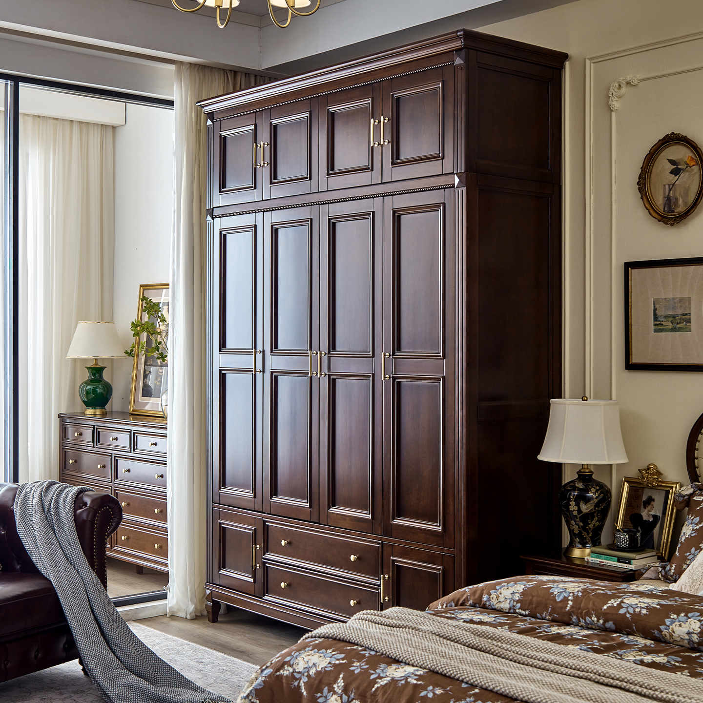 华丹妮全实木衣柜美式卧室收纳柜