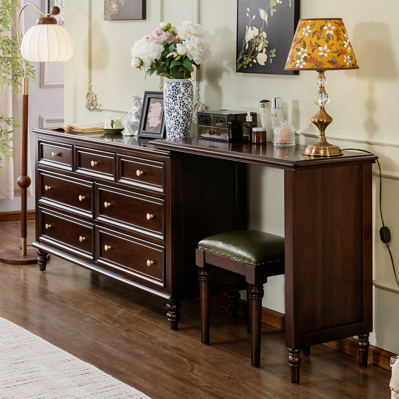 美式全实木复古梳妆台斗柜组合卧室床头储物收纳法式抽屉柜可伸缩,住宅家具,梳妆台/桌,淘宝优惠券,粉丝福利购,淘宝优惠卷