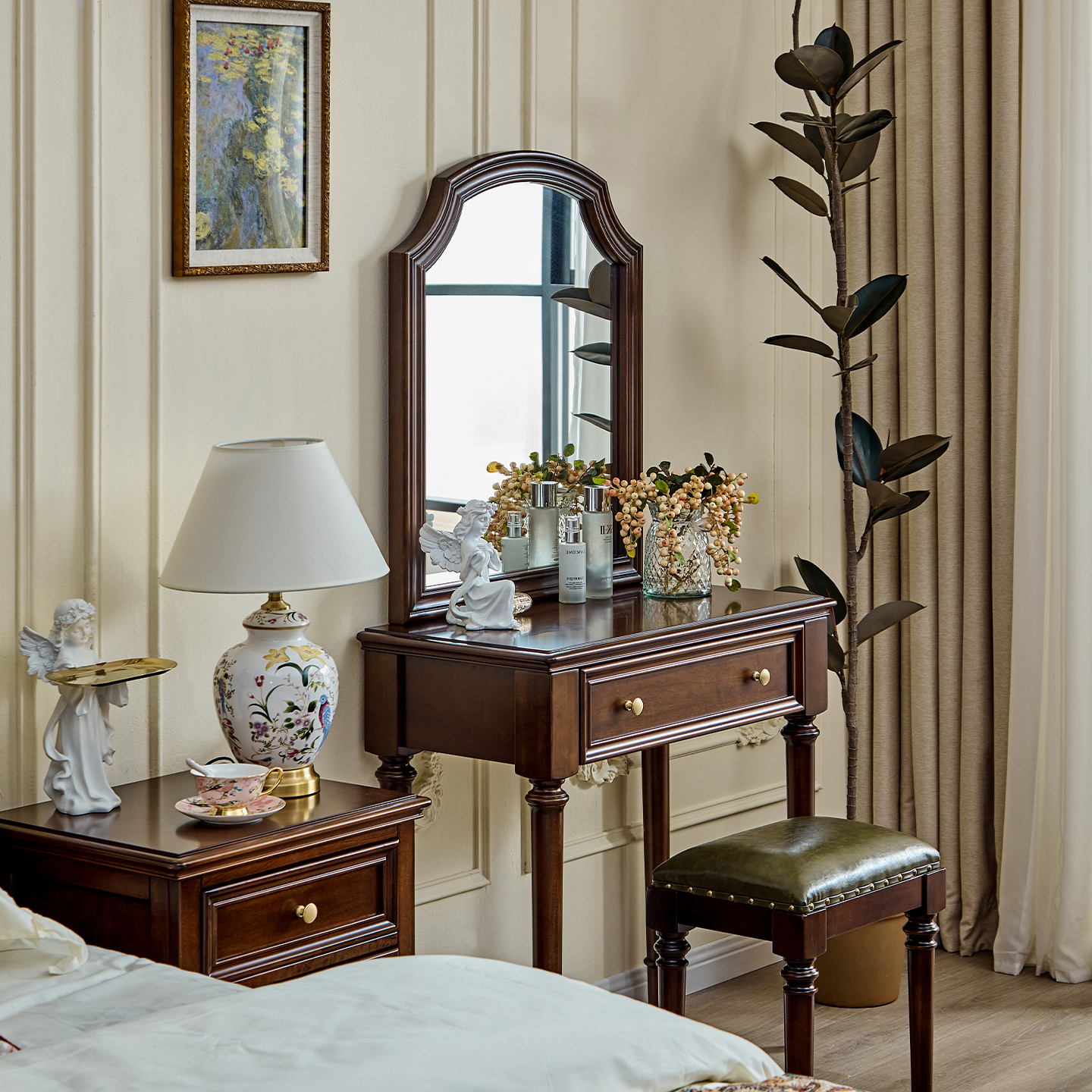华丹妮美式纯实木梳妆台化妆桌