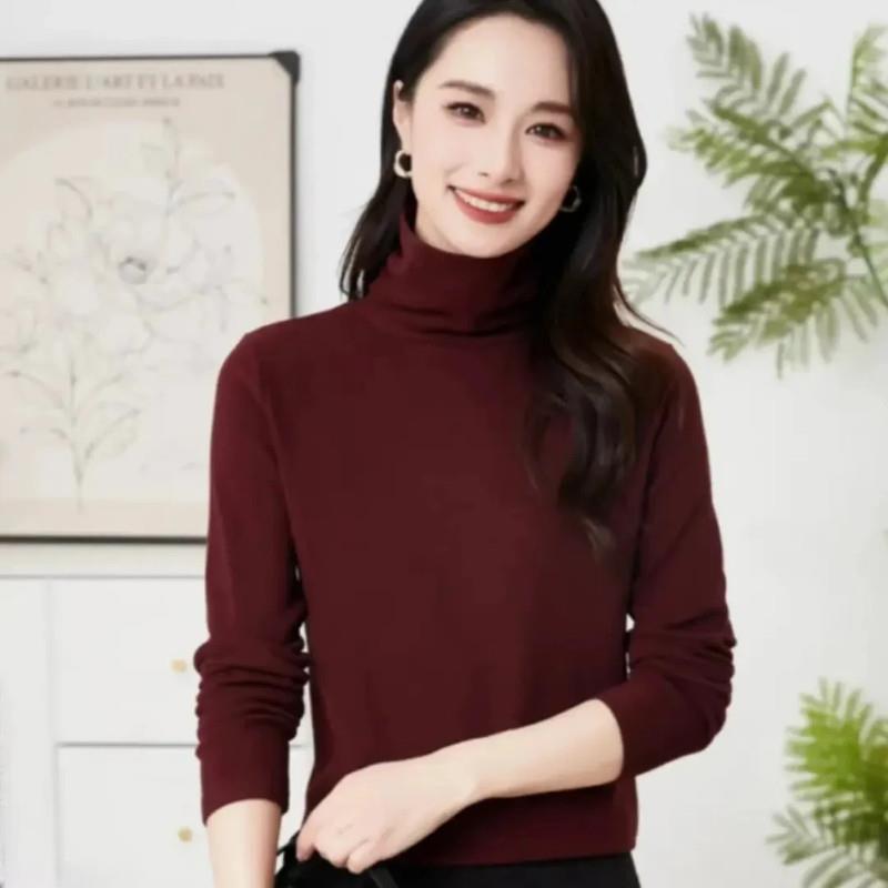 杰克森服饰双面澳绒高领堆堆领打底衫女内搭修身显瘦长U袖t恤秋冬