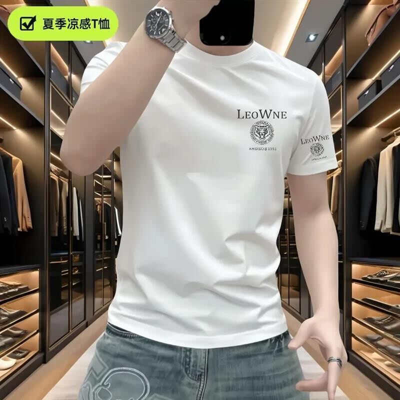 壹号轻奢男装夏季T恤p百搭凉感短袖男士新款时y尚印花圆领上衣潮