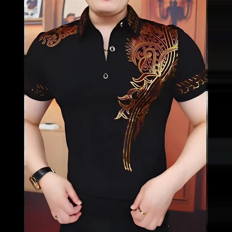 廷侯轻奢男装y鎏金飞翼夏季Polo衫高品质男士百搭U翻j领商务修身