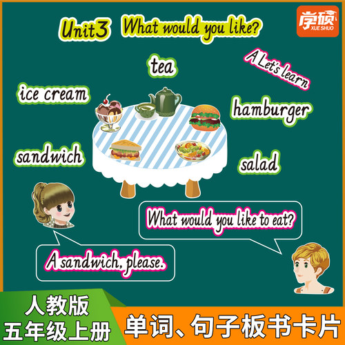 五年级英语单词卡片句子板书设计