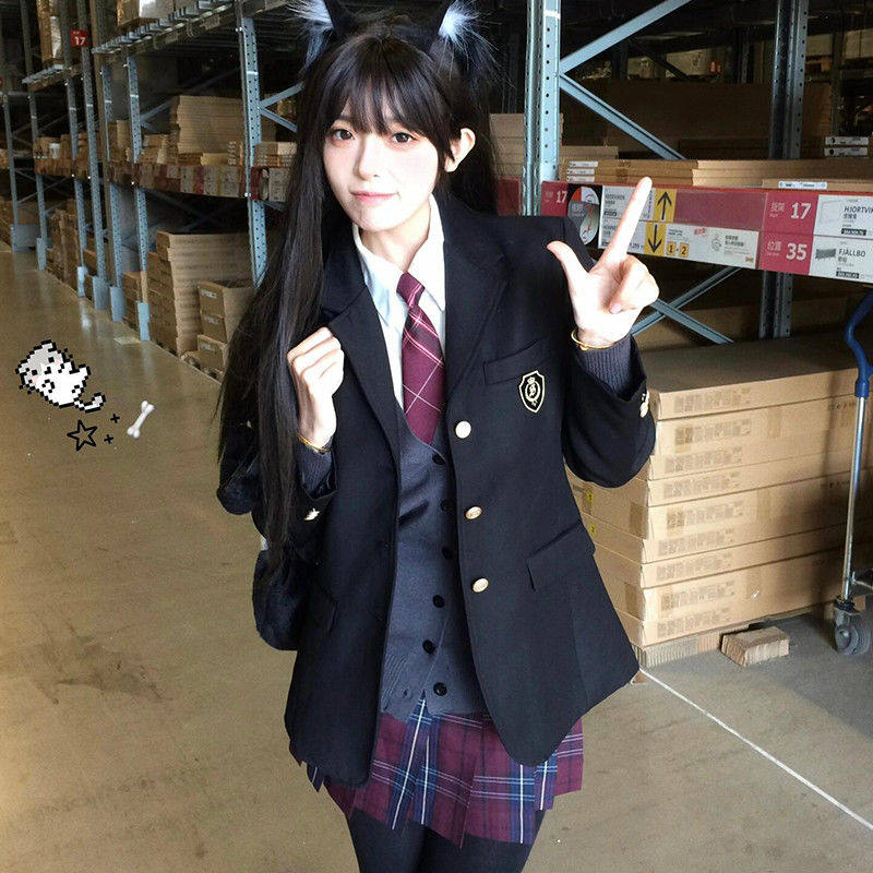 原创动漫学姐jk制服套装女秋冬款校供学院风格裙子开衫西服一整套