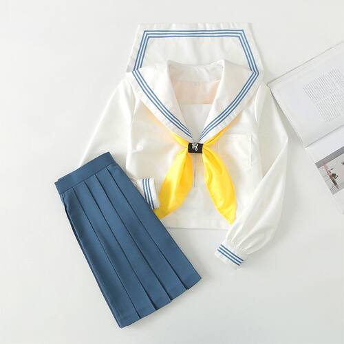 花清原创白领蓝三本水手服正版基础款jk制服学院风日系中间服套装