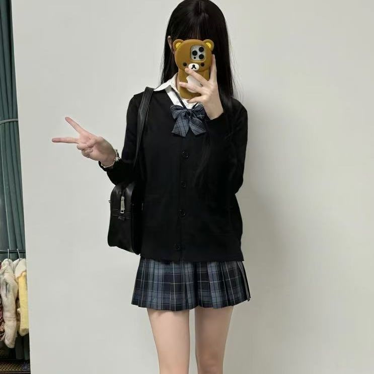 咪琦兔原创JK制服格裙套装秋冬开衫毛衣长袖衬衫套学院风日系百搭