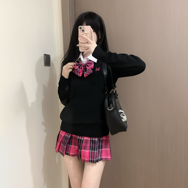 jk制服套装女秋冬正版动漫学姐白色针织毛衣百褶短裙子衬衫一整套