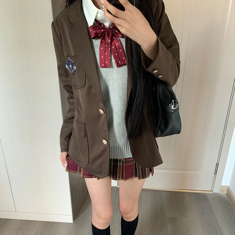 动漫学姐jk制服单排扣西服格裙套装原创学院风秋冬季西装一整套女