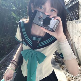 知半城日系学院风水手jk制服套装夏学生温柔俏皮上衣百褶裙两件套
