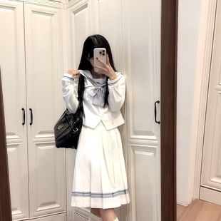 lulucake小栀长袖水手服收腰jk制服中间服秋日系白色学院风套装女