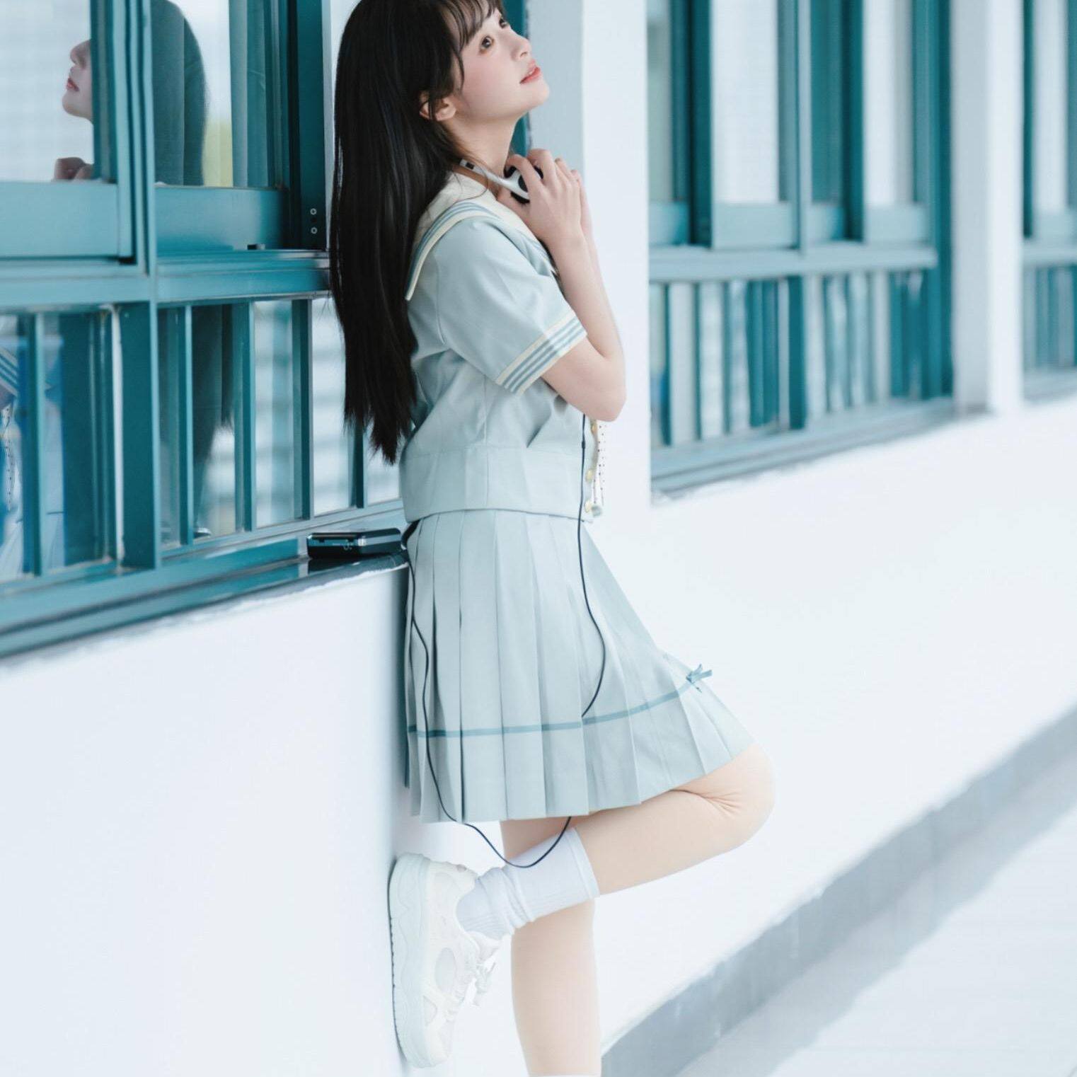 薄荷白巧女子套装JK制服学生显瘦高腰学院物语半身裙梗豆超仙