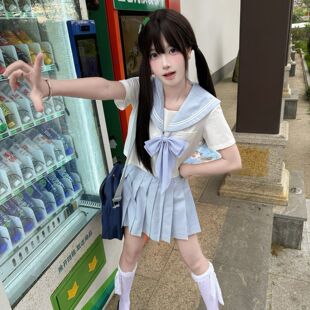 熊岛JK原创水手服蝴蝶结短裙夏装学院风【小蓝】制服