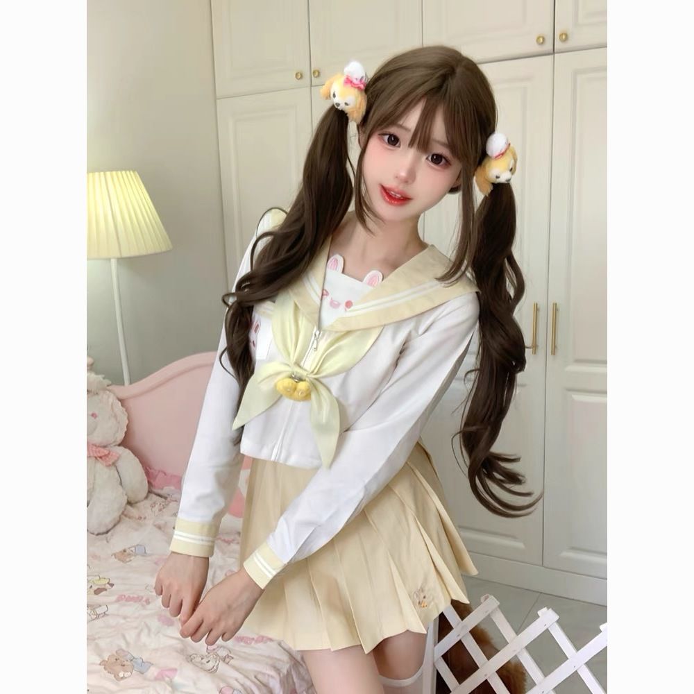 原创欧咪兔JK制服女日系学院风可爱甜美水手服短袖刺绣裙套装