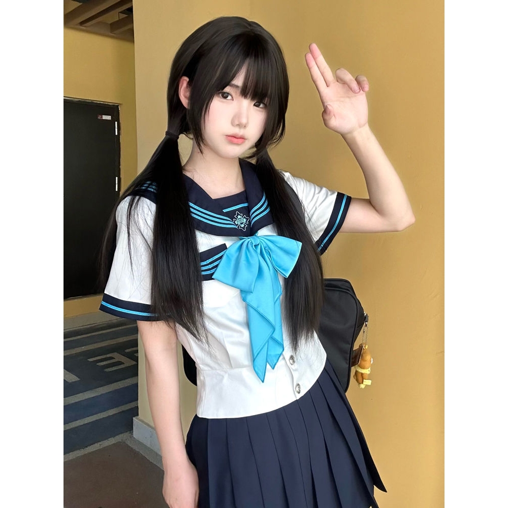 空栗鼠丸【月野岚】jk原创水手服制服收腰长短袖校供百褶裙套装秋