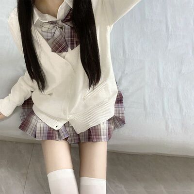 jk制服套装秋冬季原创正版学院风格裙百褶短裙针织开衫毛衣三件套