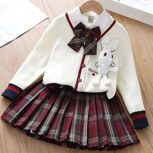 女童毛衣开衫针织套装女jk新款三件套中大童纯棉秋冬款网红学院风