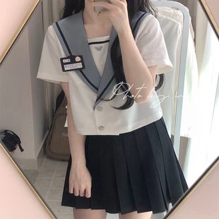 秋柚语【幽兰中】原创水手服jk制服学院套装短袖春夏名古屋襟上衣