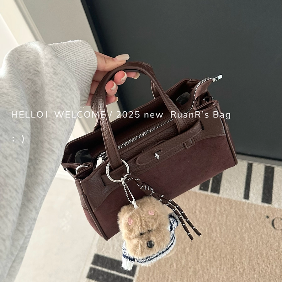 软软的包 韩系复古小方包百搭休闲手提斜挎包包女休闲麂皮绒拼接