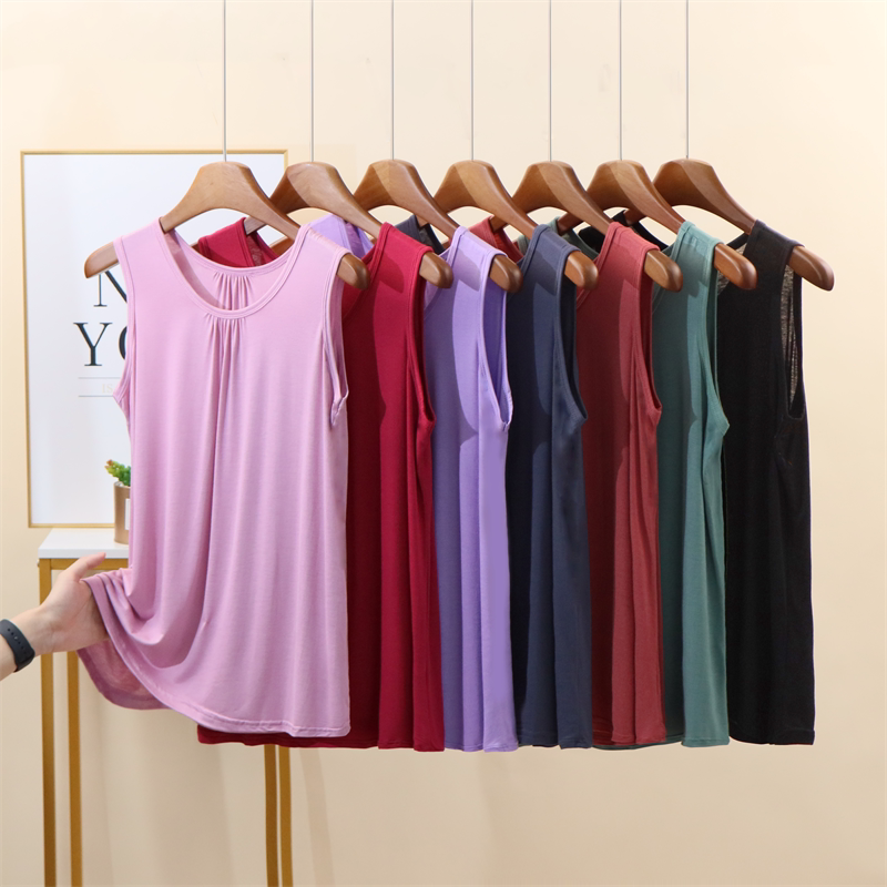中老年妈妈装大码背心女士打底衫莫代尔夏季外穿薄款无袖内搭上衣