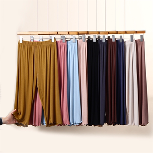 女夏可外穿休闲裤大码莫代尔七分裤纯色短裤松紧腰睡裤简约家居裤