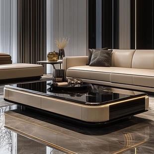 意式轻奢茶几客厅家用带抽屉茶桌现代简约高级2026新款超晶石茶几
