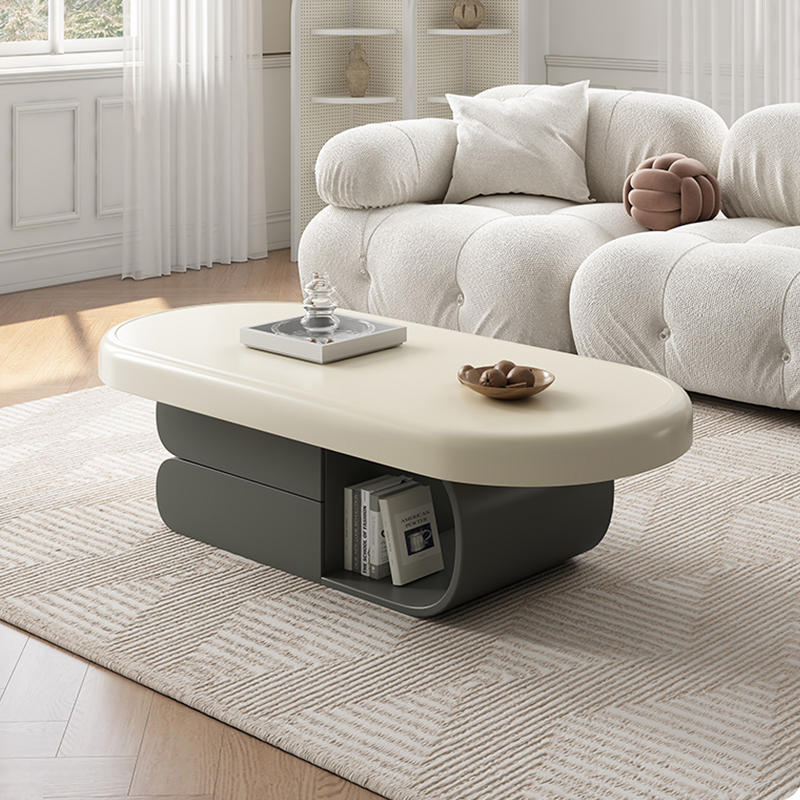 奶油风茶几客厅家用小户型椭圆茶几轻奢高级感创意网红岩板小茶几