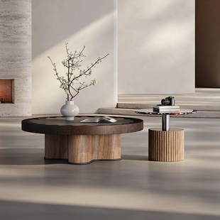 中古风圆形茶几组合客厅家用设计师2026新款侘寂风艺术高级感茶桌
