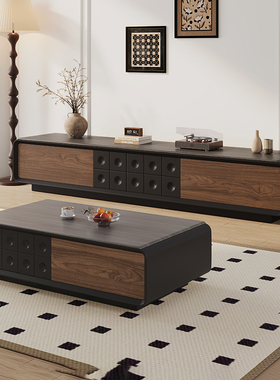 中古风茶几电视柜组合客厅家用现代简约轻奢高级感小户型黑色茶几