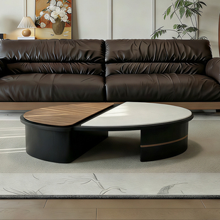 中古风微晶石茶几客厅家用设计师新款小户型轻奢高级感圆形茶几