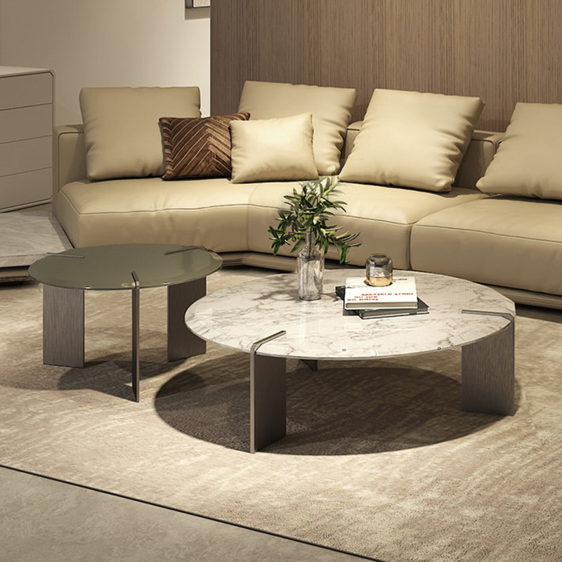 意式极简天然大理石茶几现代简约客厅家用设计师新款圆形茶几组合