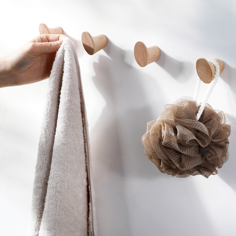 免打孔进门玄关墙壁粘胶实木挂钩