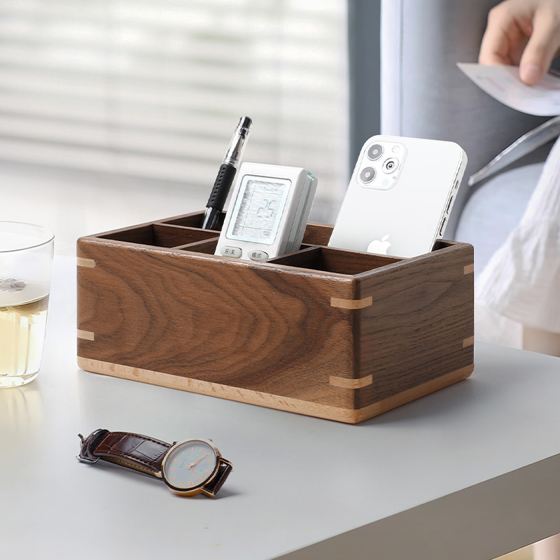 多功能胡桃木收纳盒茶几摆件