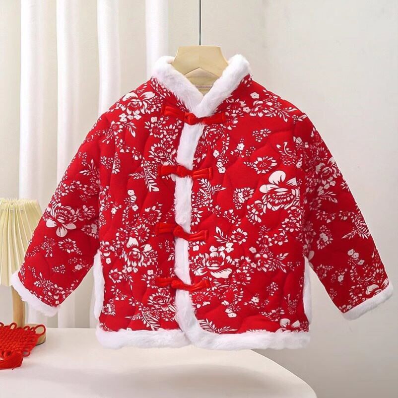 。东北花棉袄女童女孩男童拜年服加绒加厚2026年新款棉服外穿上衣