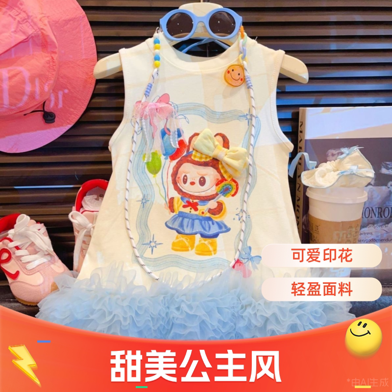 。女儿童纯棉百搭背心裙2025夏季儿童公主裙甜美花边裙子可爱连衣