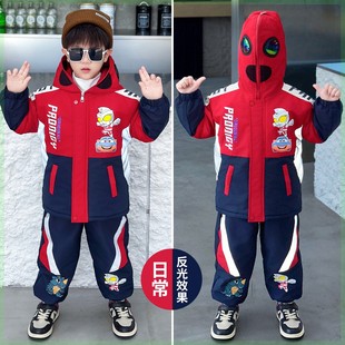 男童加绒外套秋冬套装2026新款帅气时髦宝宝冬装儿童奥特曼衣服潮