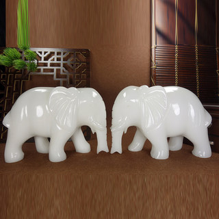 天然白玉吸水象摆件招财玉石大象动物客厅店铺开业乔迁礼品新中式
