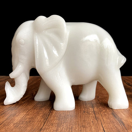 大象摆件一对玉石天然汗白玉吸水吉象动物玄关酒柜客厅装饰新中式