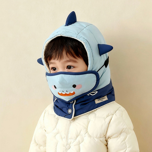 儿童帽子冬季加绒加厚男女宝宝围脖一体帽小孩户外防寒护耳雷锋帽