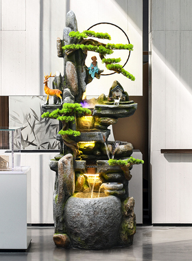 中式禅意水景假山流水喷泉客厅景观摆件招财开业风水轮落地装饰品