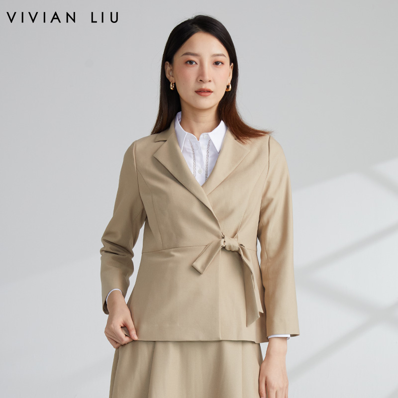 vivian liu薇薇安刘r2343101秋女装新款腰部系带装饰长袖西装外套
