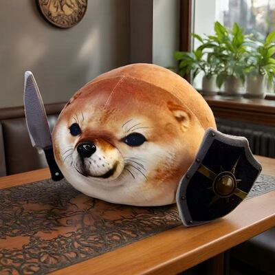 新品我的刀盾狗（what the dog doing）公仔毛绒玩具印花