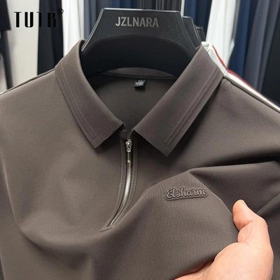 冰丝polo衫男士夏季高端商务半拉链短袖T恤潮牌修身翻领休闲上衣