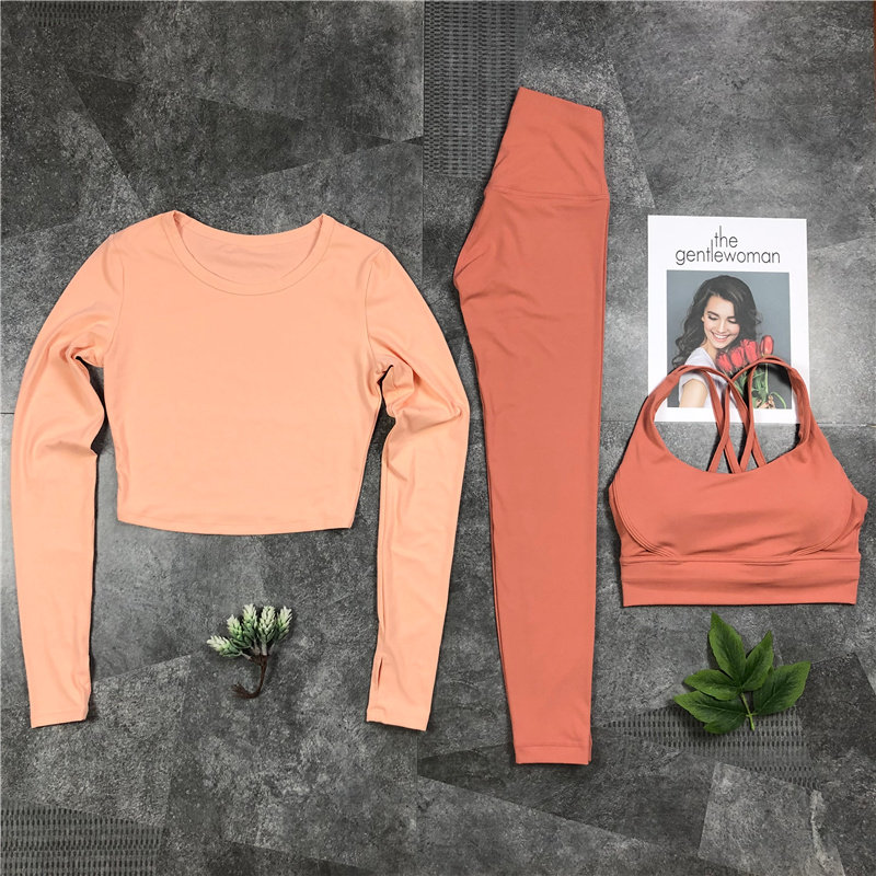 秋冬新款女跑步服瑜伽服运动服健身房防震透气显瘦速干长裤三件套