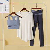 周韦彤同款 裸感瑜伽服套装 速干显瘦性专业运动文胸健身罩衣三件套