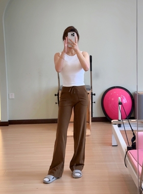 VCYG裸感 Throwback夏季高腰阔腿裤宽松直筒拖地瑜伽裤休闲喇叭裤